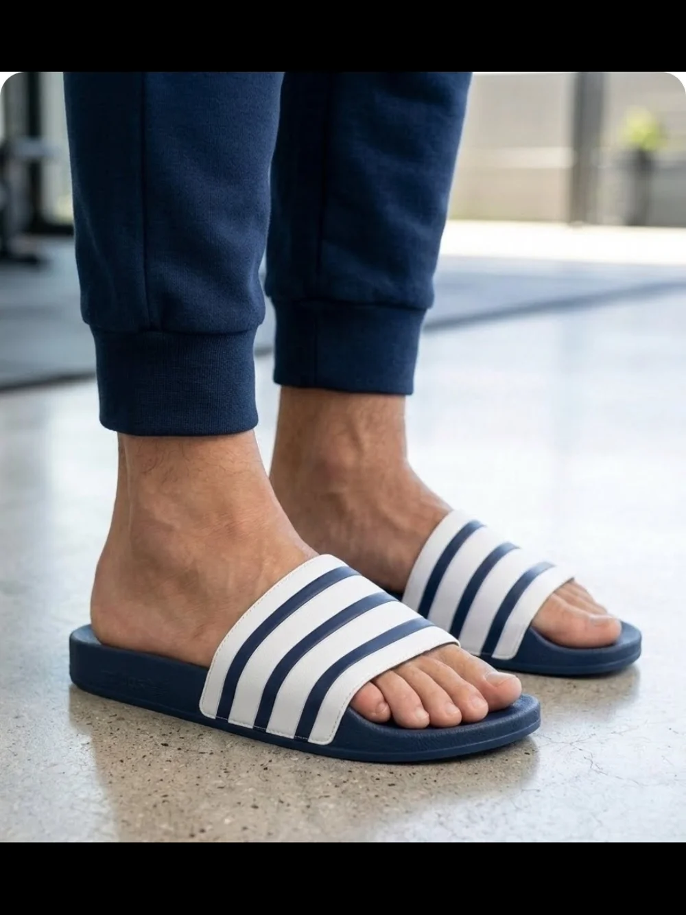 adidas Men's Navy and White Slide Sandals